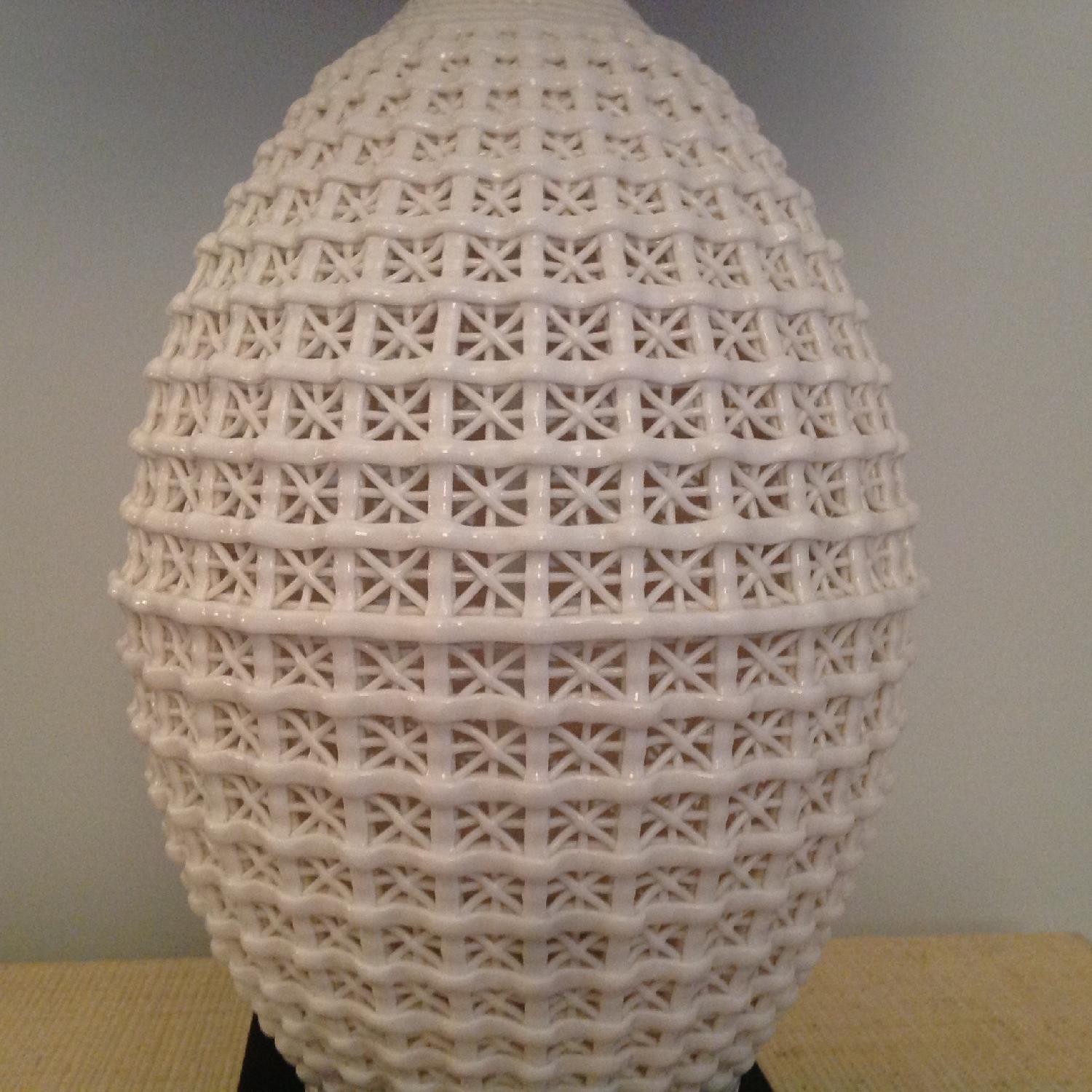 Lillian August White Table Lamps w/ Black Shades - image-2