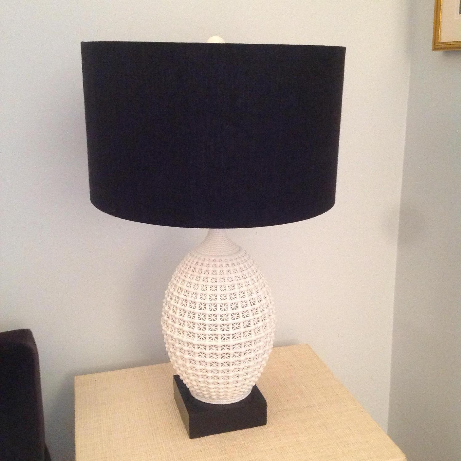 Lillian August White Table Lamps w/ Black Shades - image-3