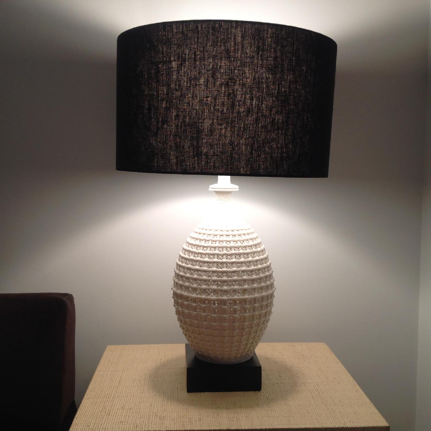 Lillian August White Table Lamps w/ Black Shades - image-4