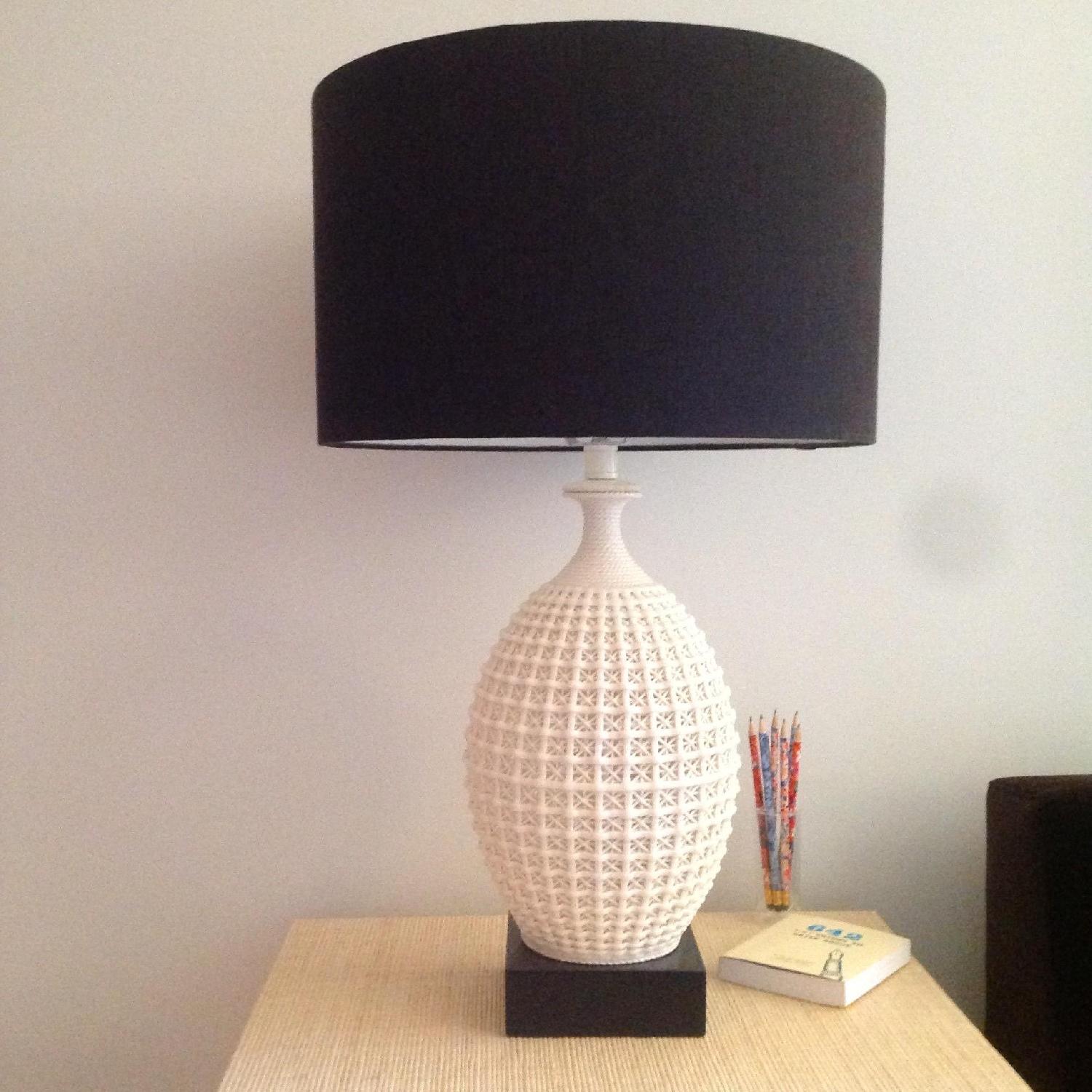 Lillian August White Table Lamps w/ Black Shades - image-0