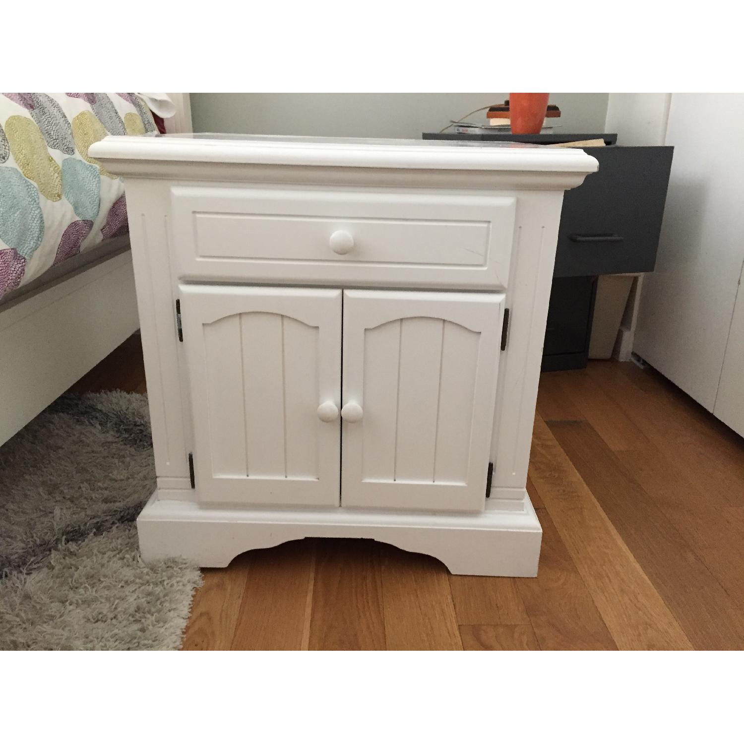 Solid White Wood Bedside Table w/ Door - image-2