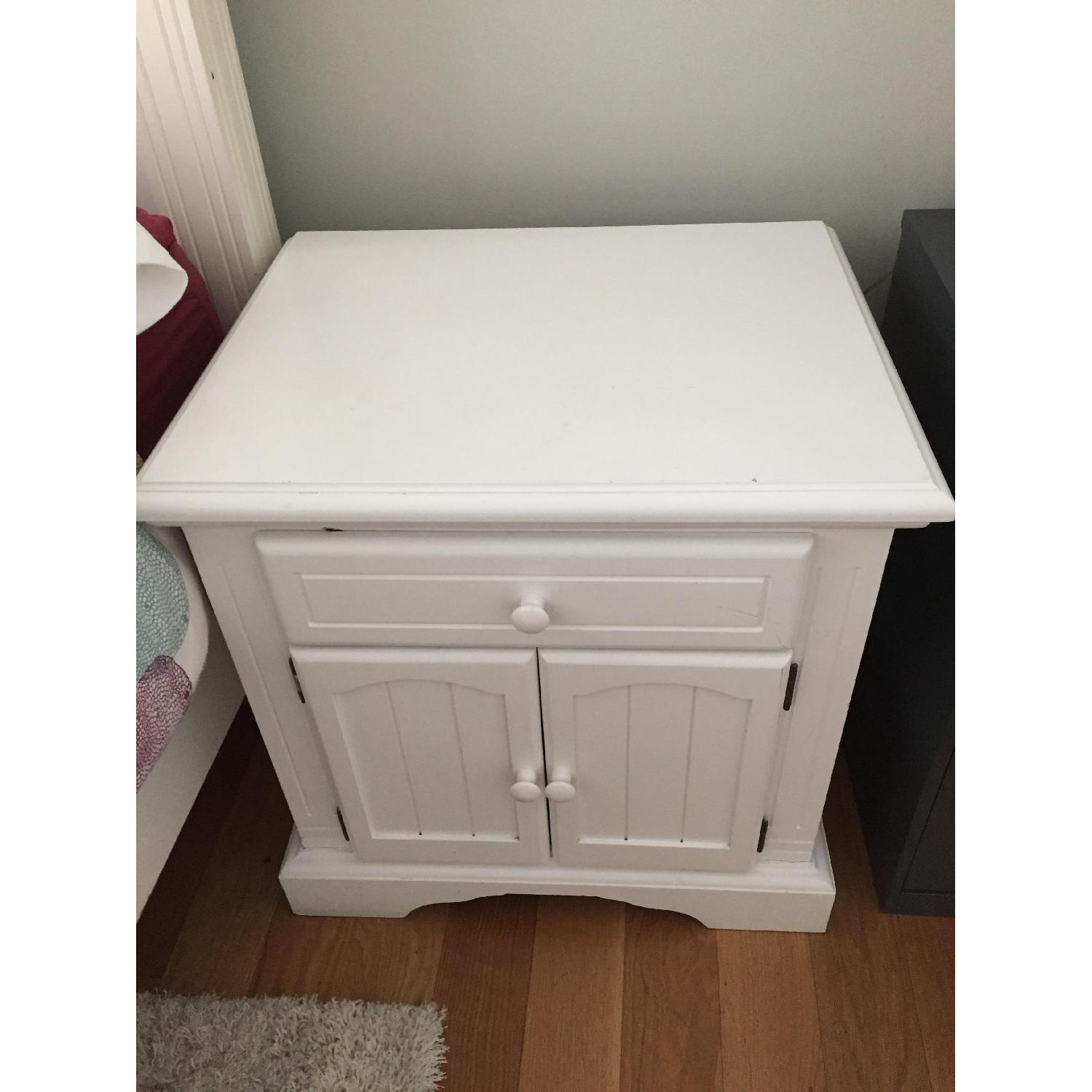 Solid White Wood Bedside Table w/ Door AptDeco