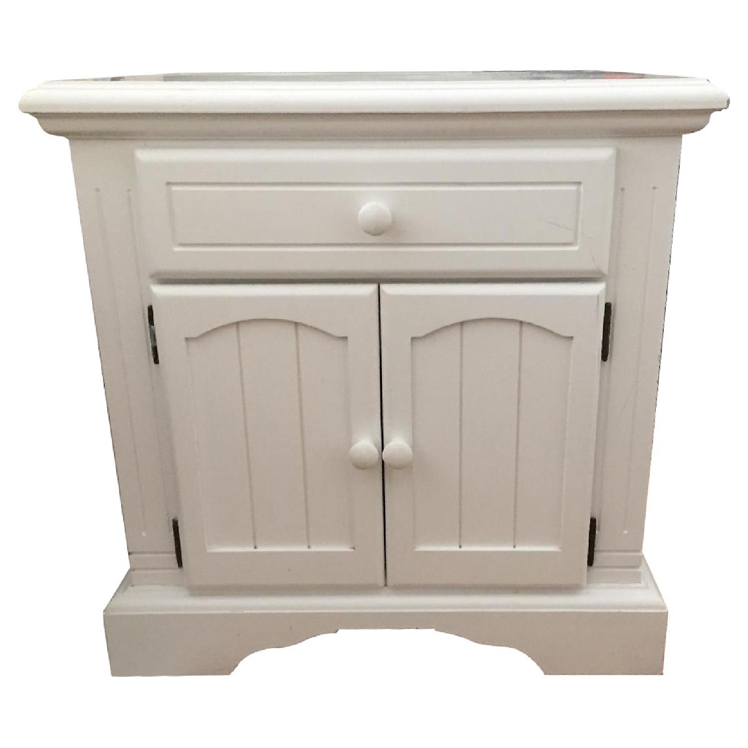 Solid White Wood Bedside Table w/ Door - image-0