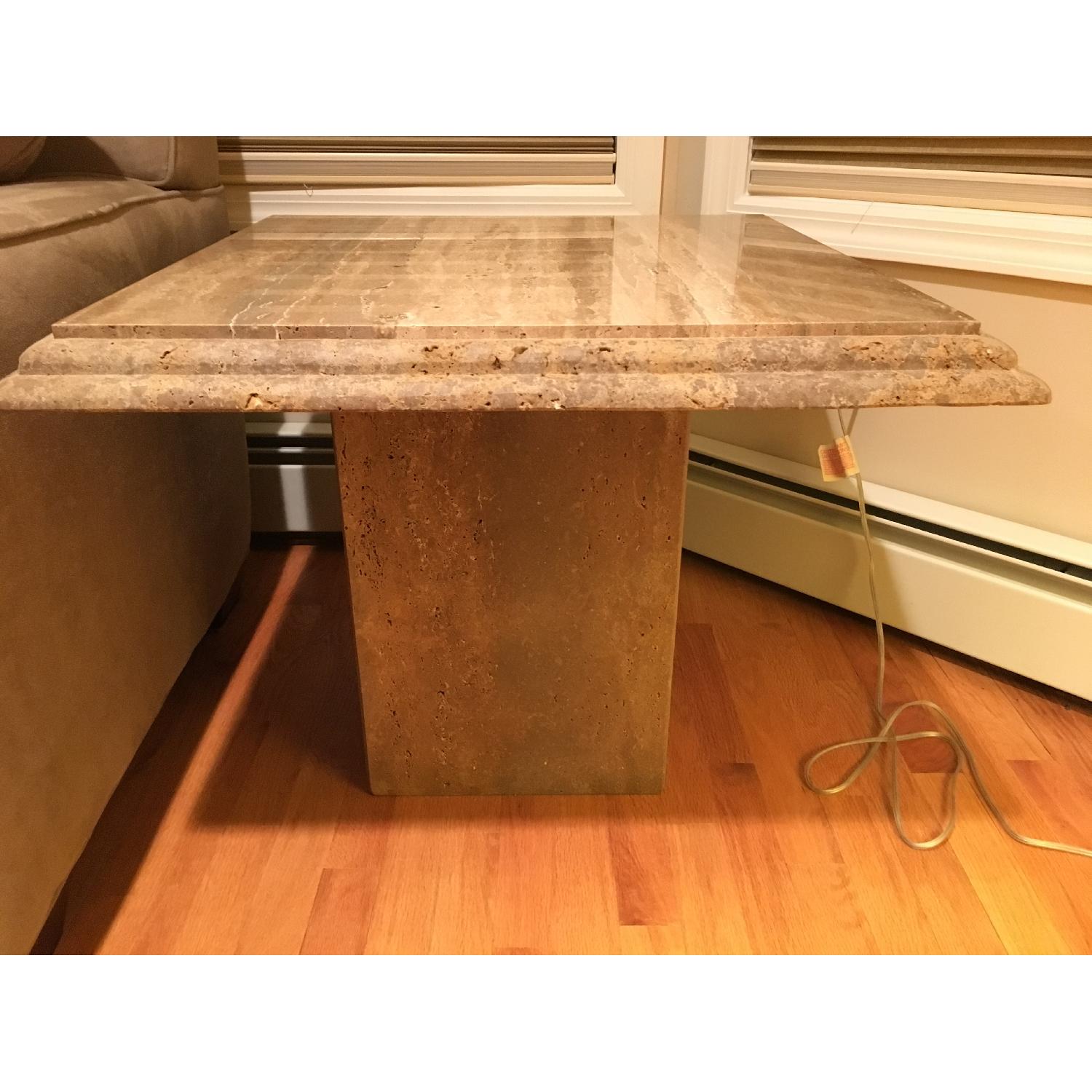 Maurice Villency Walnut Travertine End Table - image-1