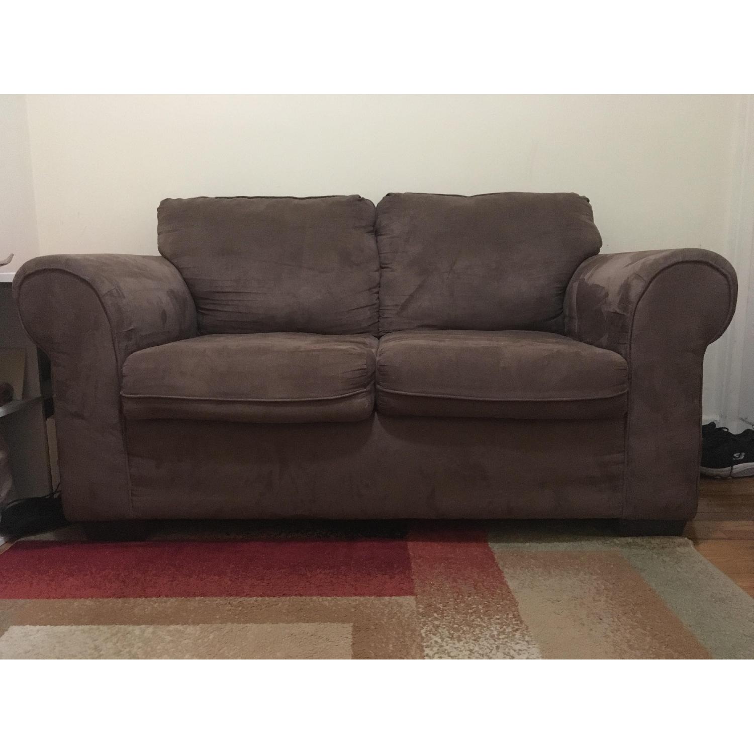 Dark Brown Fabric Loveseat - image-1
