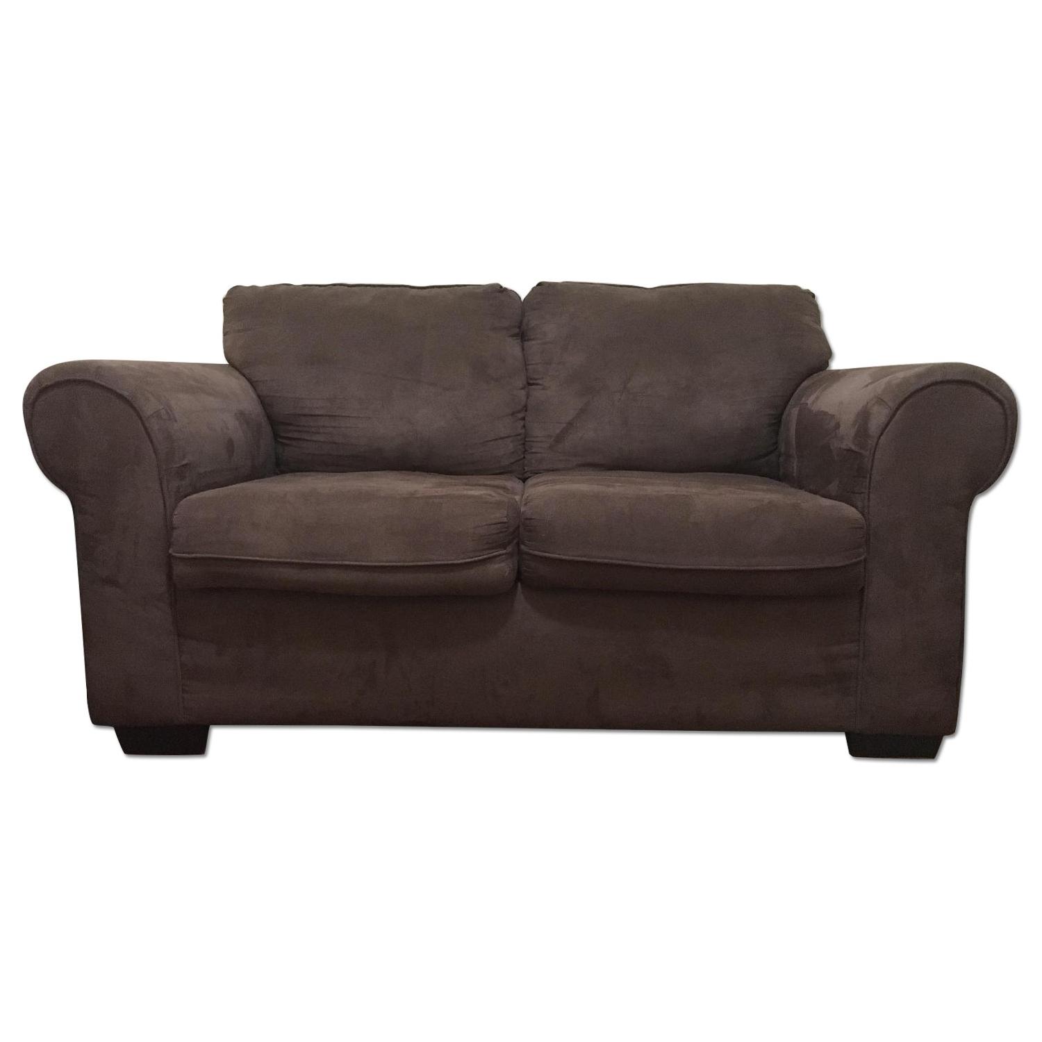 Dark Brown Fabric Loveseat - image-0