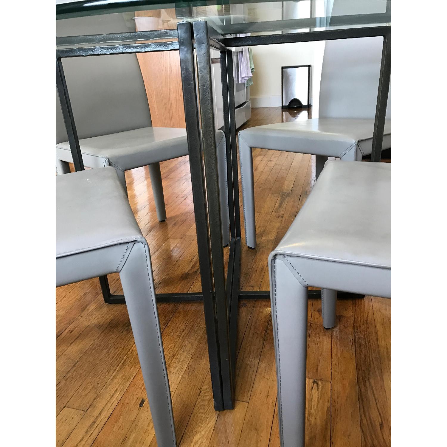 Crate & Barrel Glass Round Dining Table w/ 4 Leather Chairs - image-2