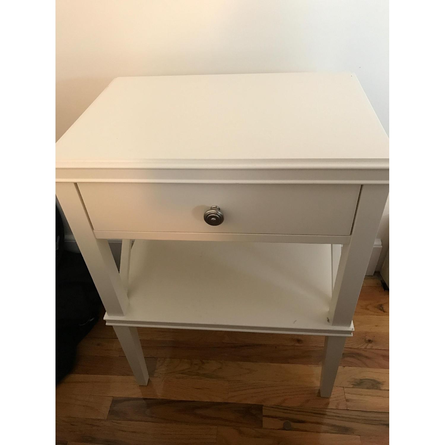 Pottery Barn Farmhouse Clara Lattice White Bedside Table AptDeco