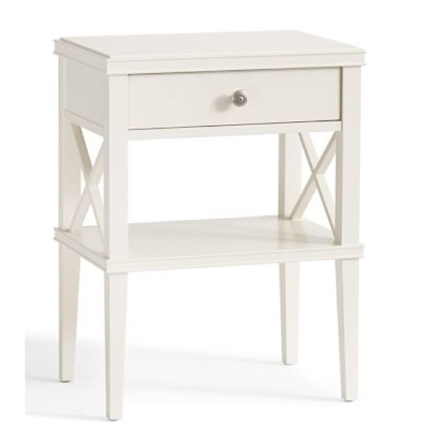 Pottery Barn Farmhouse Clara Lattice White Bedside Table AptDeco