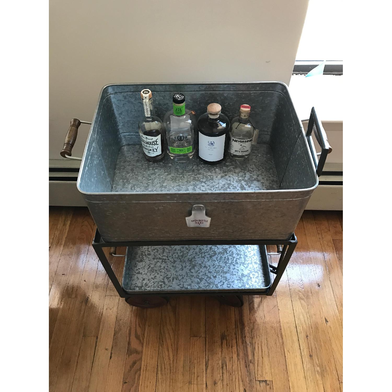 Pottery Barn Galvanized Metal Rolling Wagon/Party Bucket/Bar Cart - image-2