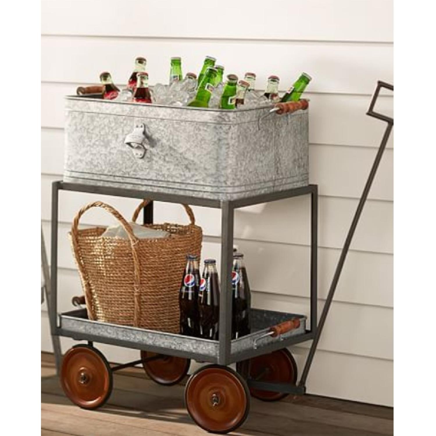 Pottery Barn Galvanized Metal Rolling Wagon/Party Bucket/Bar Cart - image-7