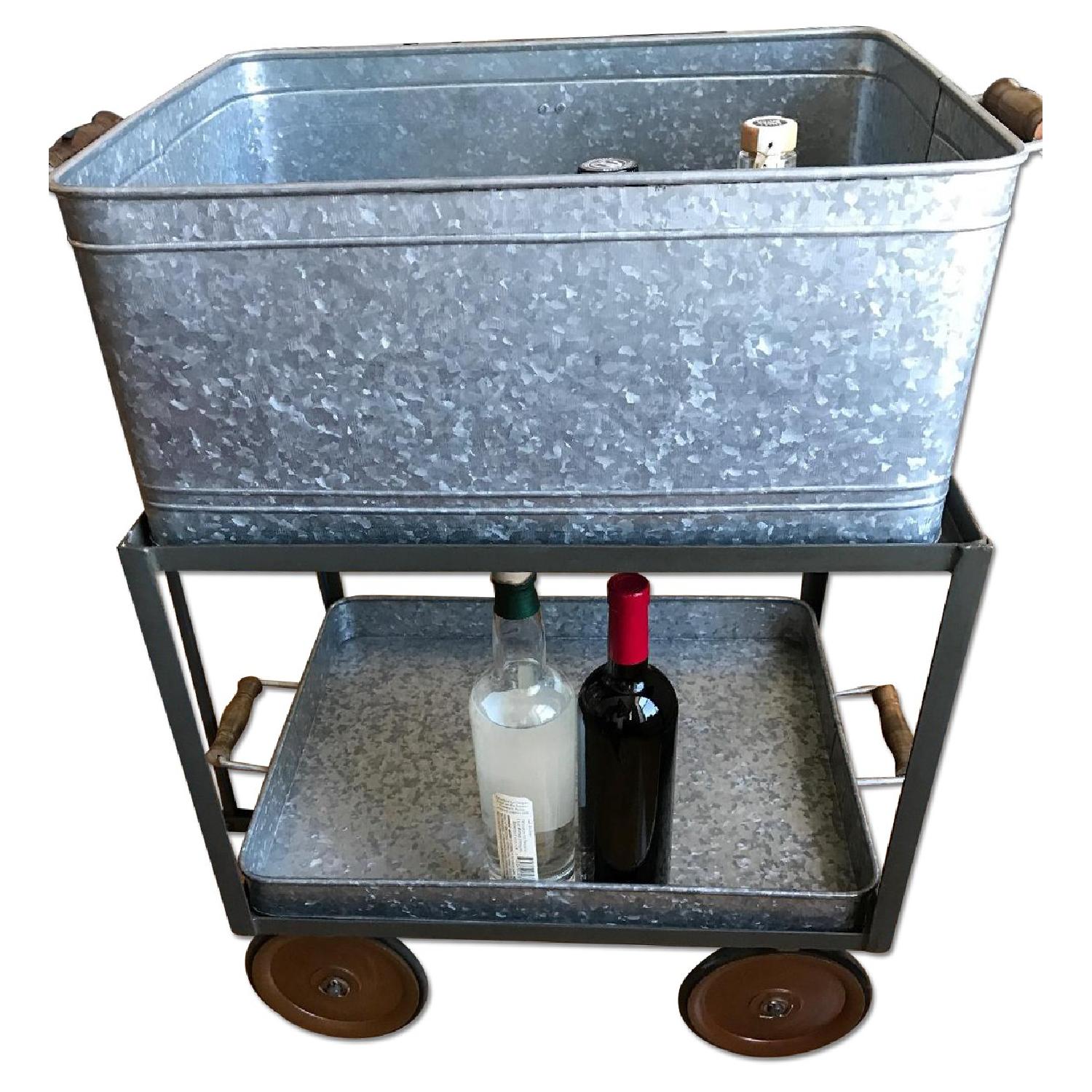 Pottery Barn Galvanized Metal Rolling Wagon/Party Bucket/Bar Cart - image-8