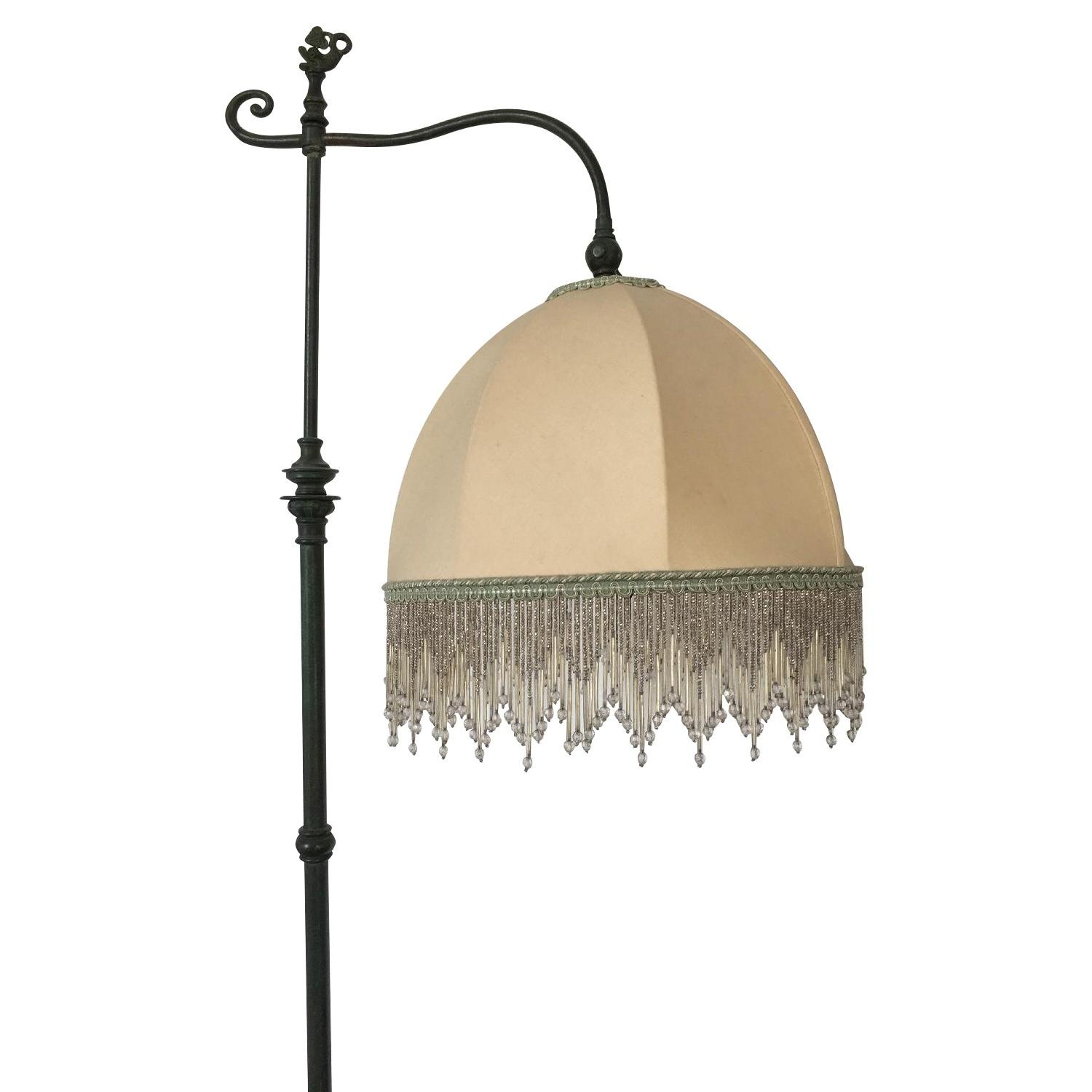 Bronze 1920S Floor Lamp w/ Beaded Fringe Lamp Shade - image-10