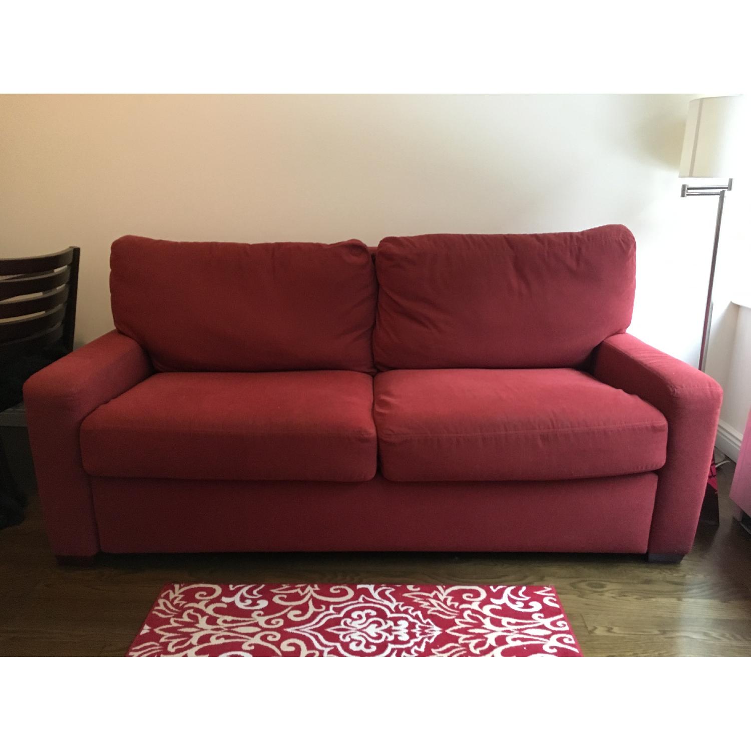 Queen Memory Foam Sleeper Sofa Bed in Red - image-1