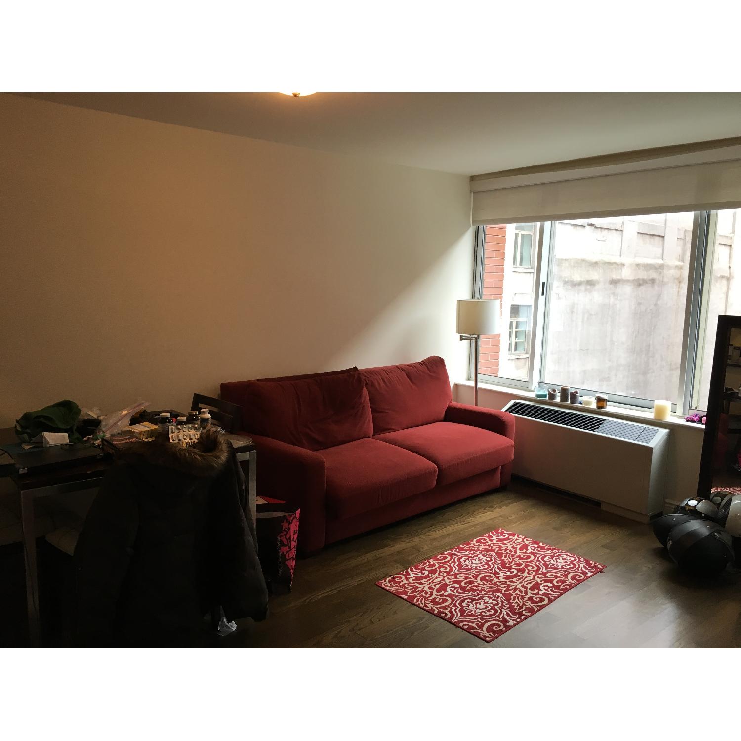 Queen Memory Foam Sleeper Sofa Bed in Red - image-4