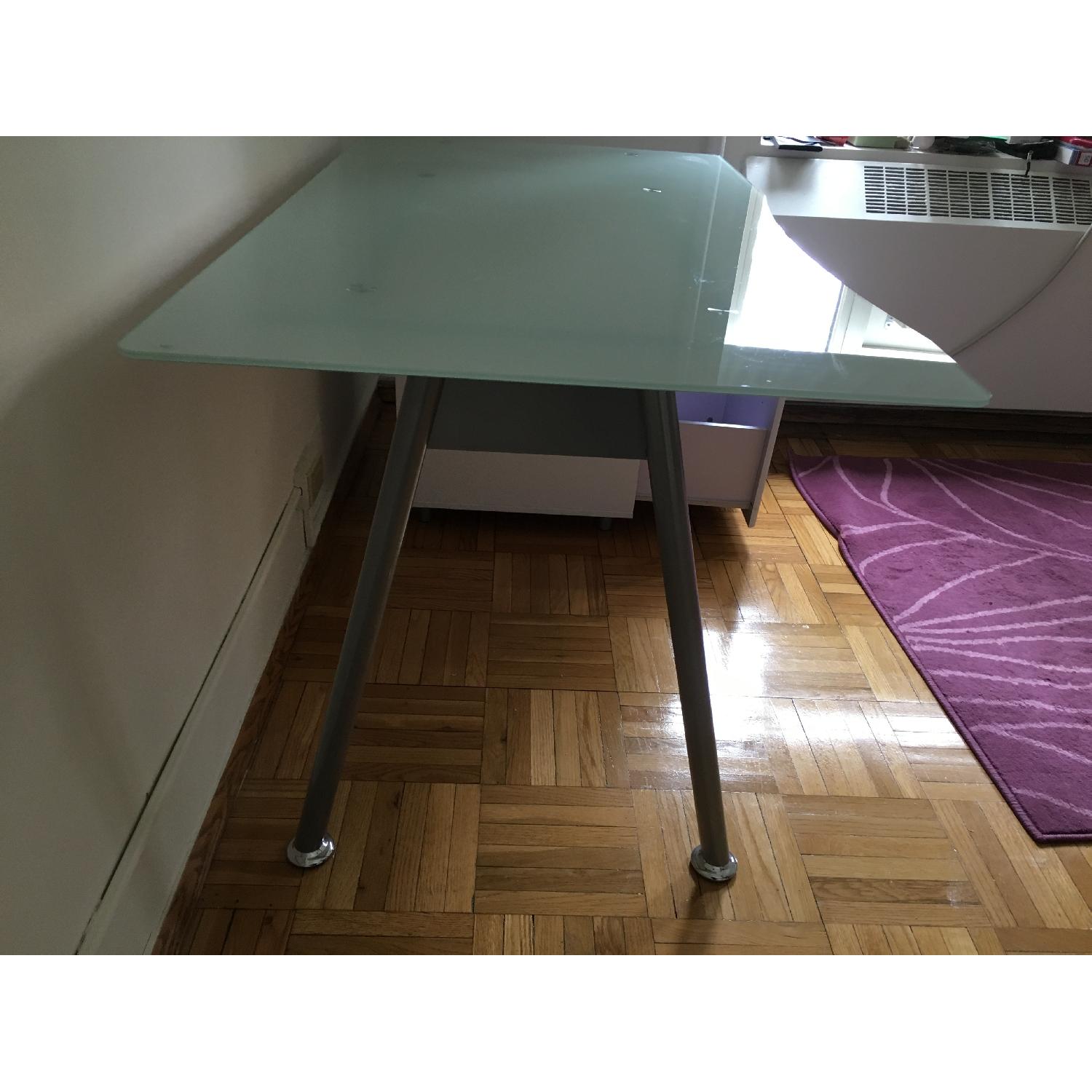 White Computer Desk w/ Glass Top & Three Drawer Pedestal - image-1