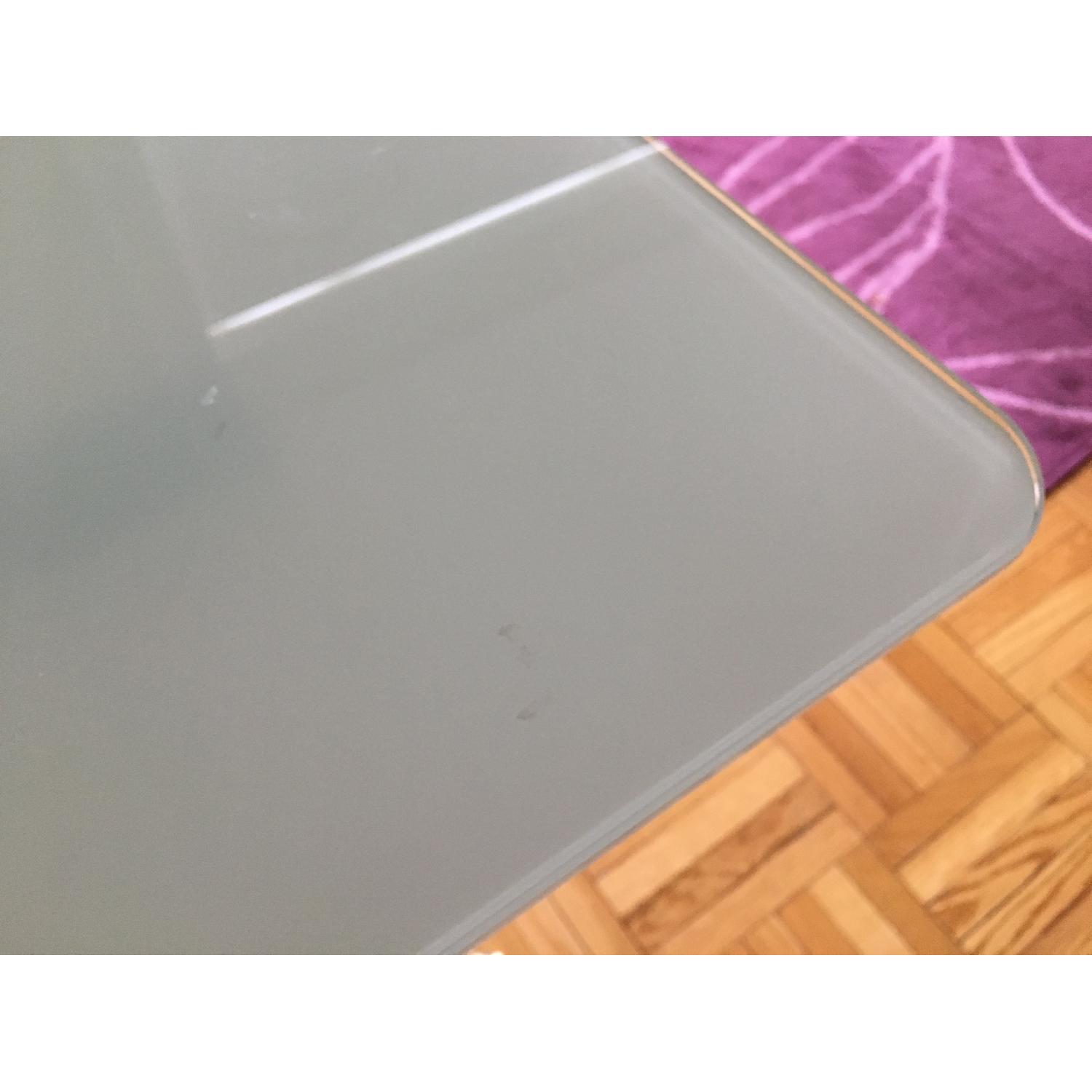 White Computer Desk w/ Glass Top & Three Drawer Pedestal - image-3