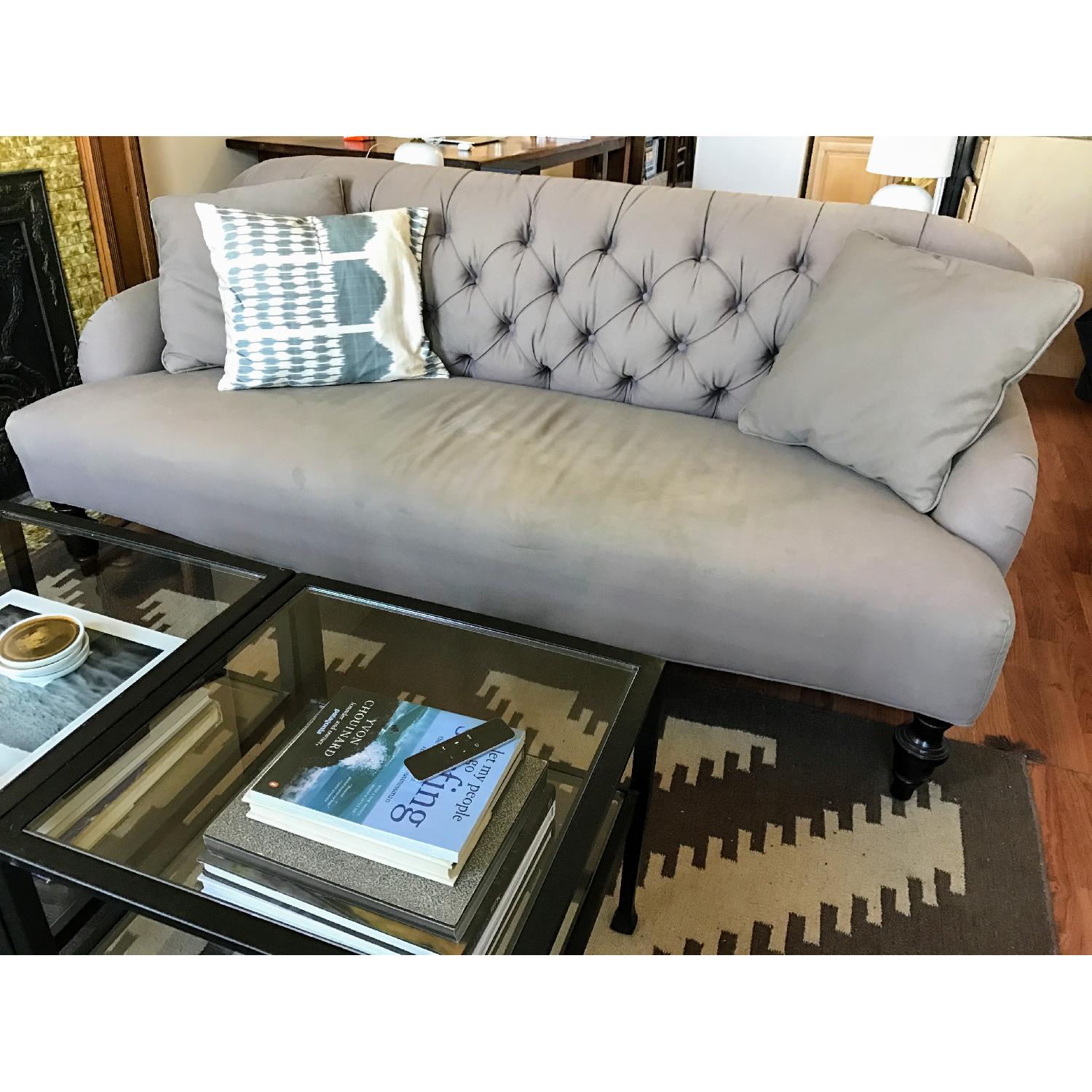 Pottery Barn Clara Velvet Carbon Grey Upholstered Apartment AptDeco