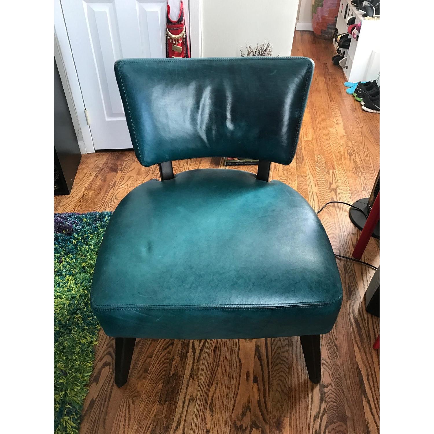 Crate & Barrel Turquoise Leather Living Room Chair - image-1