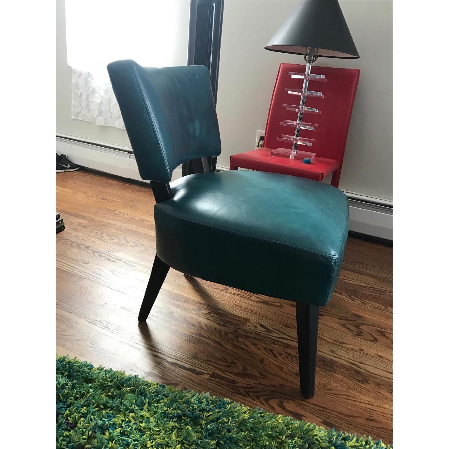Crate & Barrel Turquoise Leather Living Room Chair - image-2
