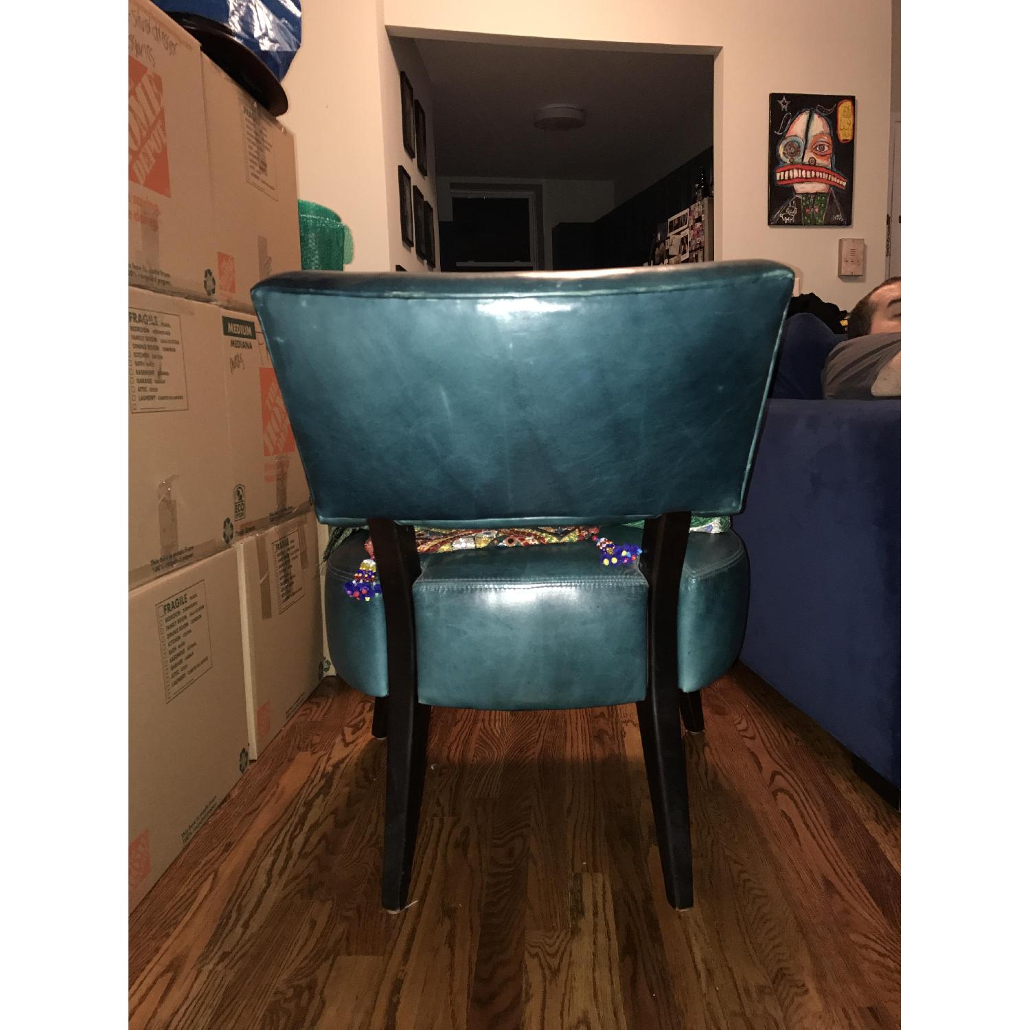 Crate & Barrel Turquoise Leather Living Room Chair - image-3