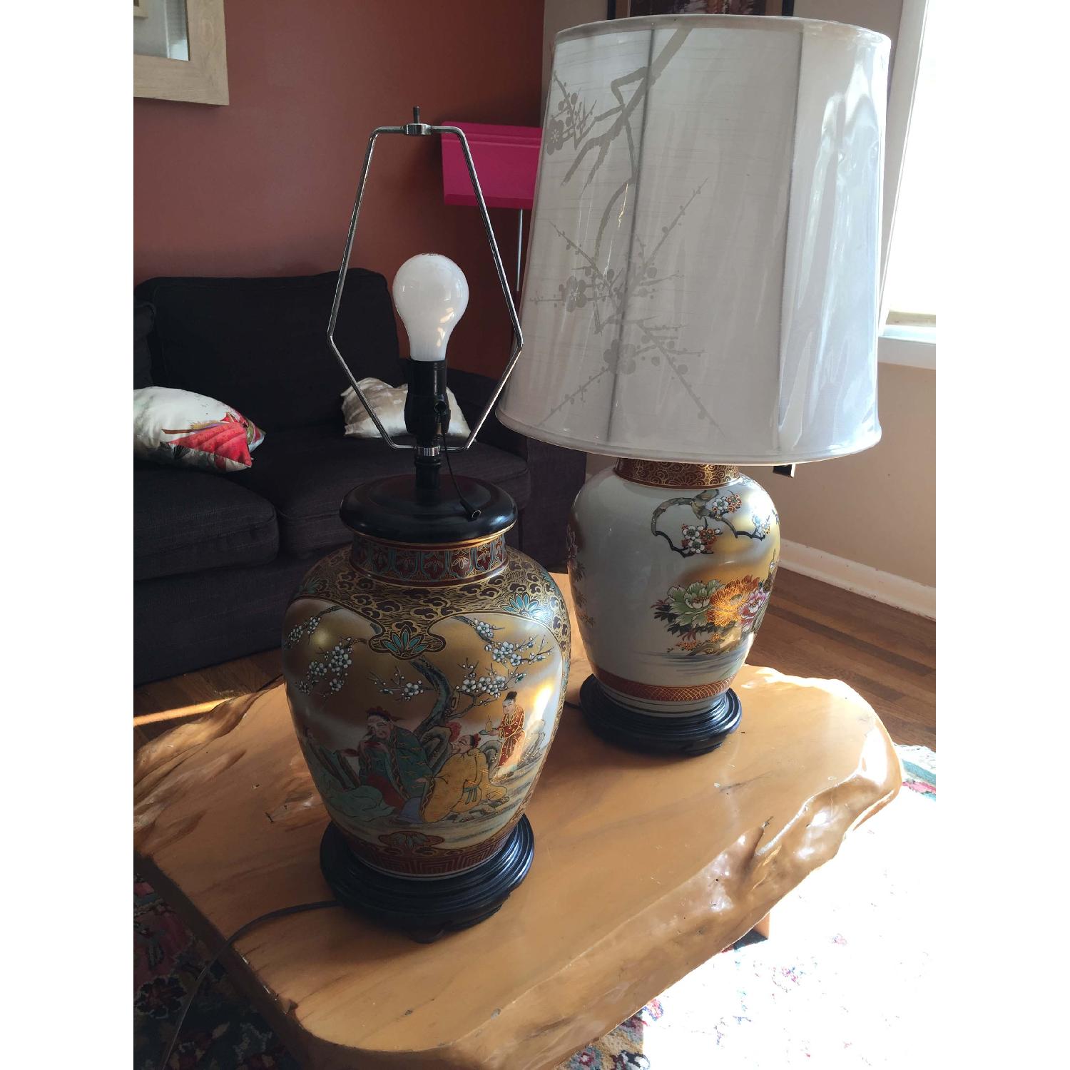 Kutani Hand-Painted Pottery Table Lamps - image-1
