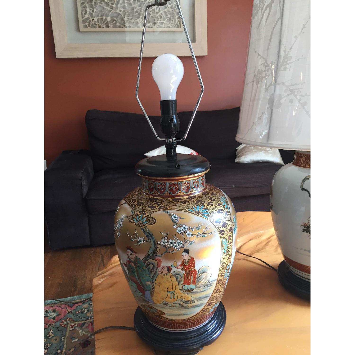Kutani Hand-Painted Pottery Table Lamps - image-2