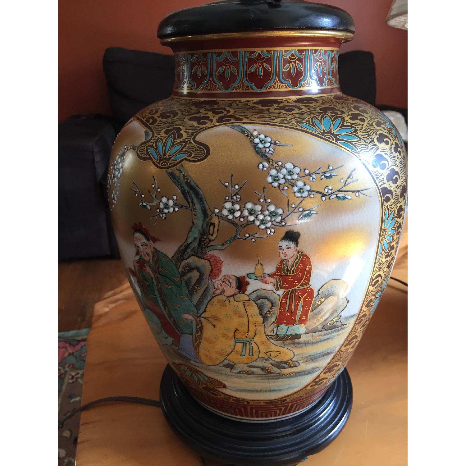 Kutani Hand-Painted Pottery Table Lamps - image-3