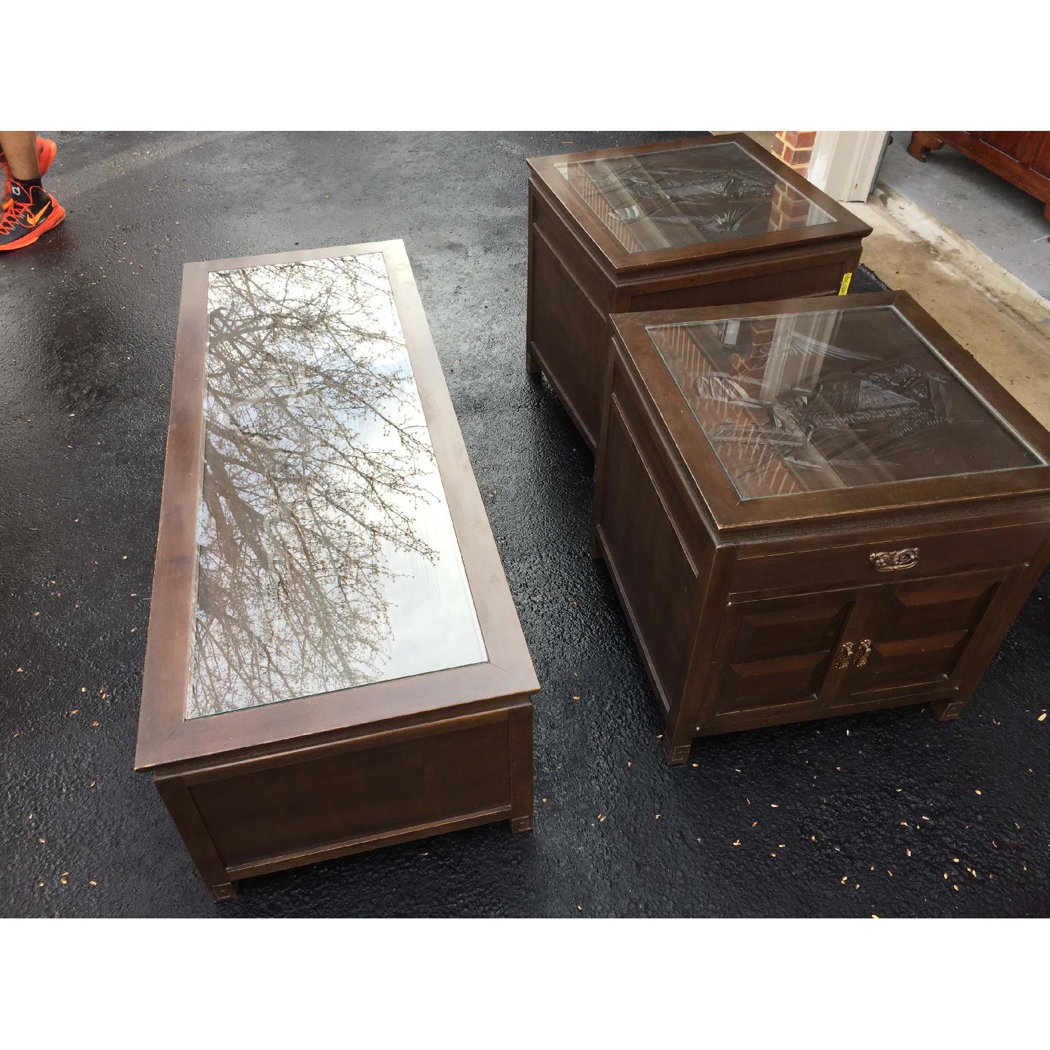 Japanese Hand Carved Coffee Table + 2 Matching Side Tables - image-4