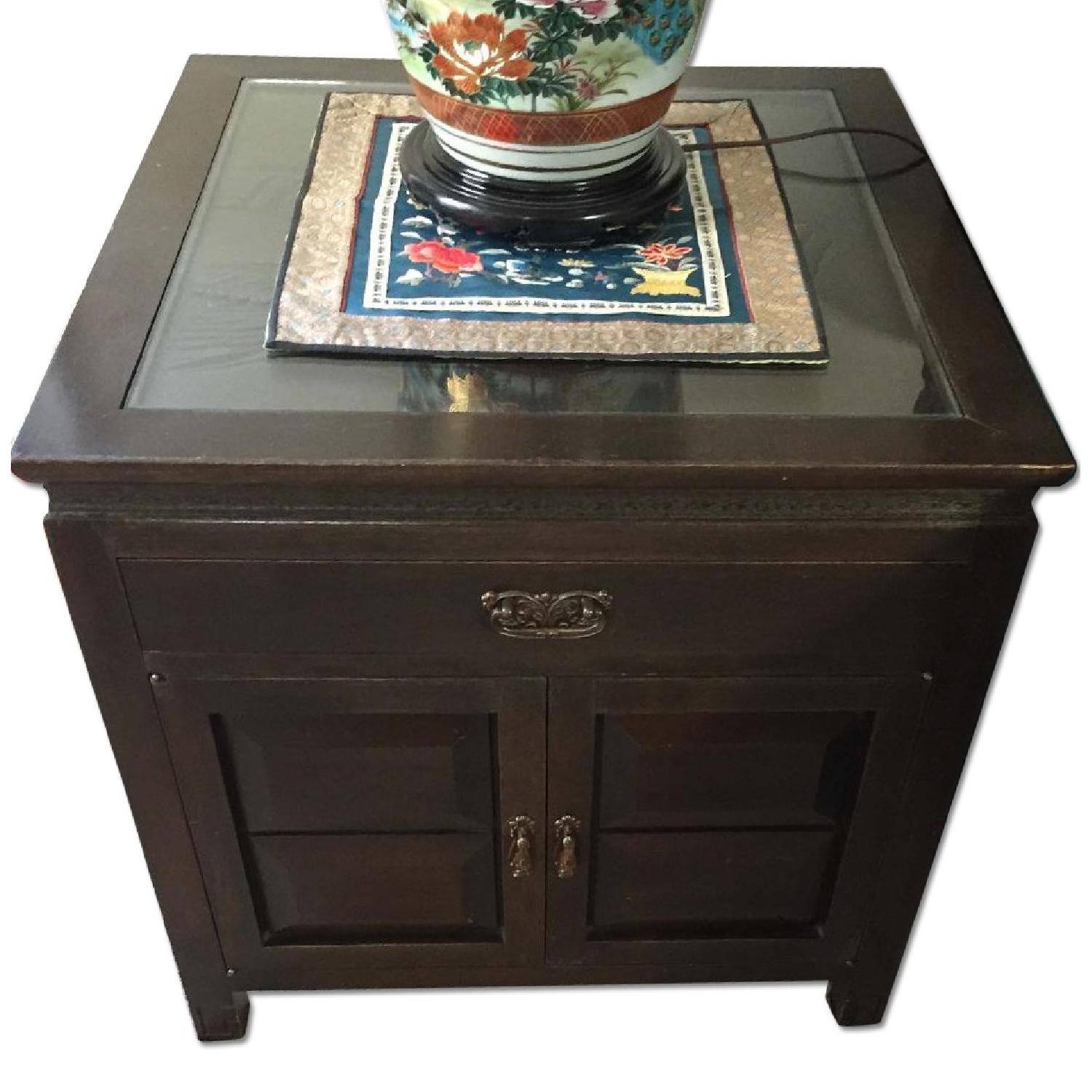 Japanese Hand Carved Coffee Table + 2 Matching Side Tables - AptDeco