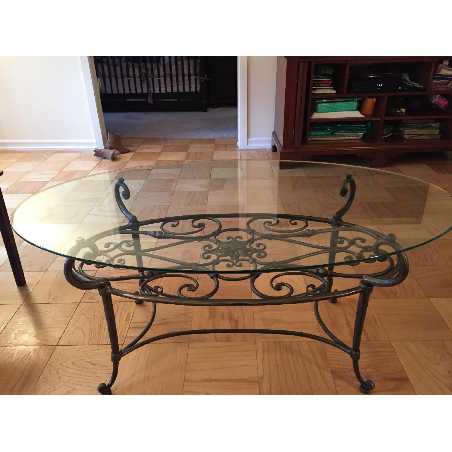 Ethan Allen Glass & Steel Coffee Table - image-1