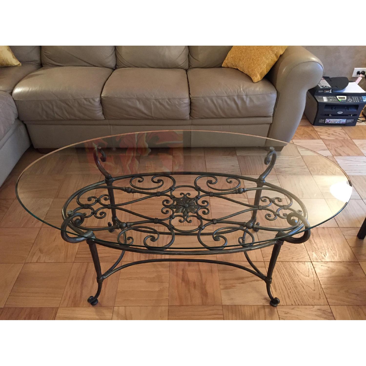 Ethan Allen Glass & Steel Coffee Table - image-3