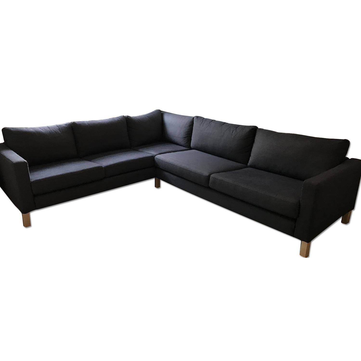 Ikea Karlstad Corner Sofa Slipcovered in Sivik Dark Gray AptDeco