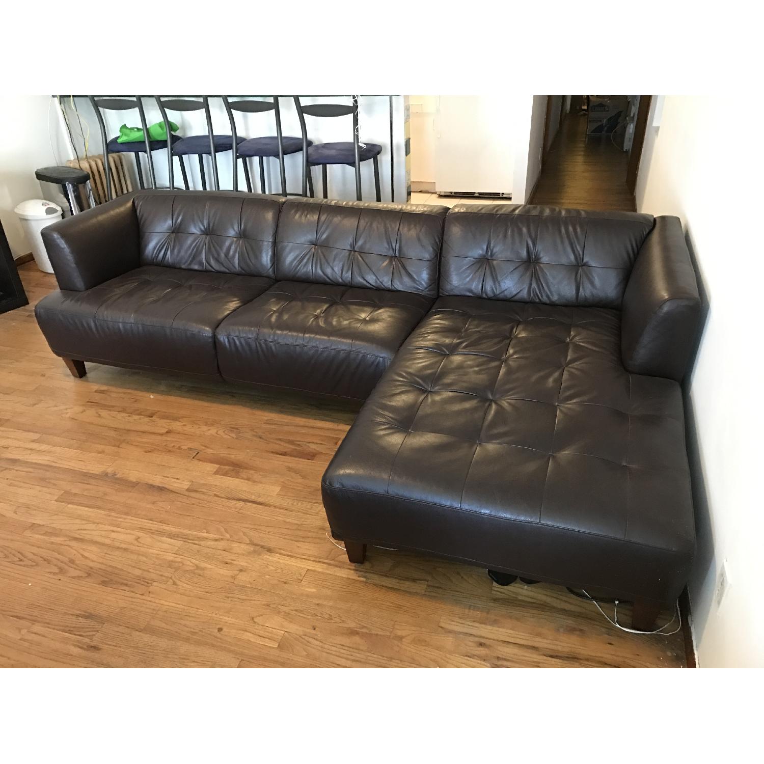 Macy's Brown Leather Sectional Couch AptDeco