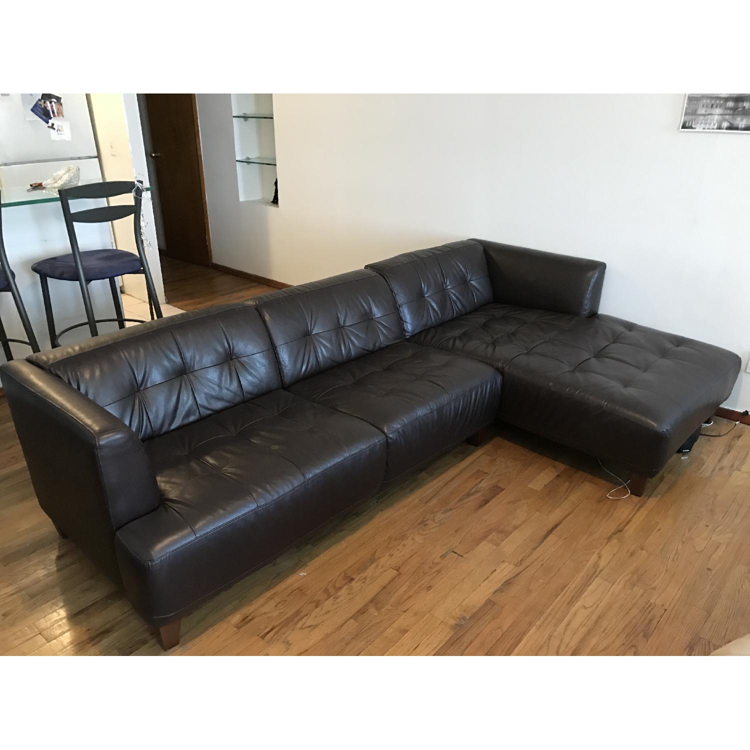 Macy's Brown Leather Sectional Couch - image-2