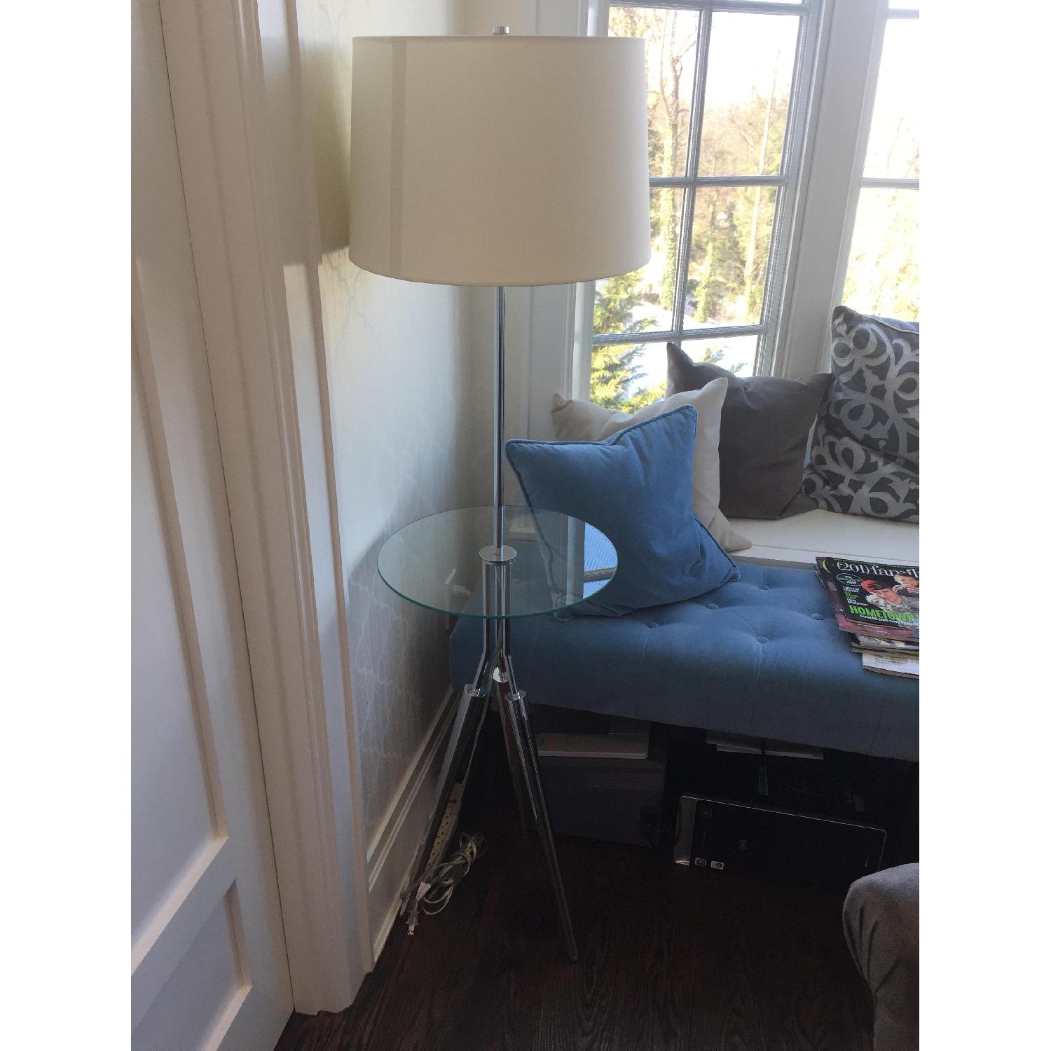 Glass & Chrome Floor Lamps w/ White Shades - image-1