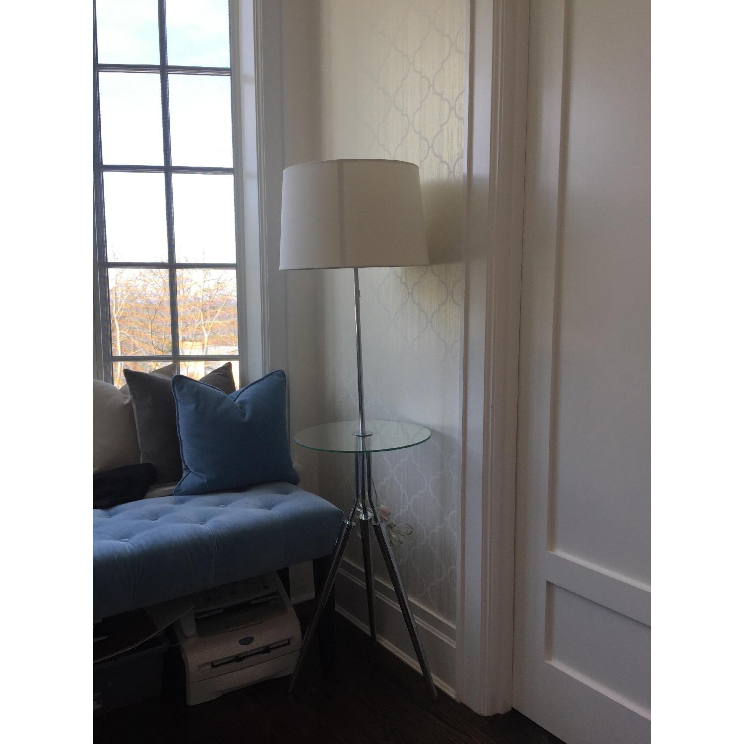 Glass & Chrome Floor Lamps w/ White Shades - image-2