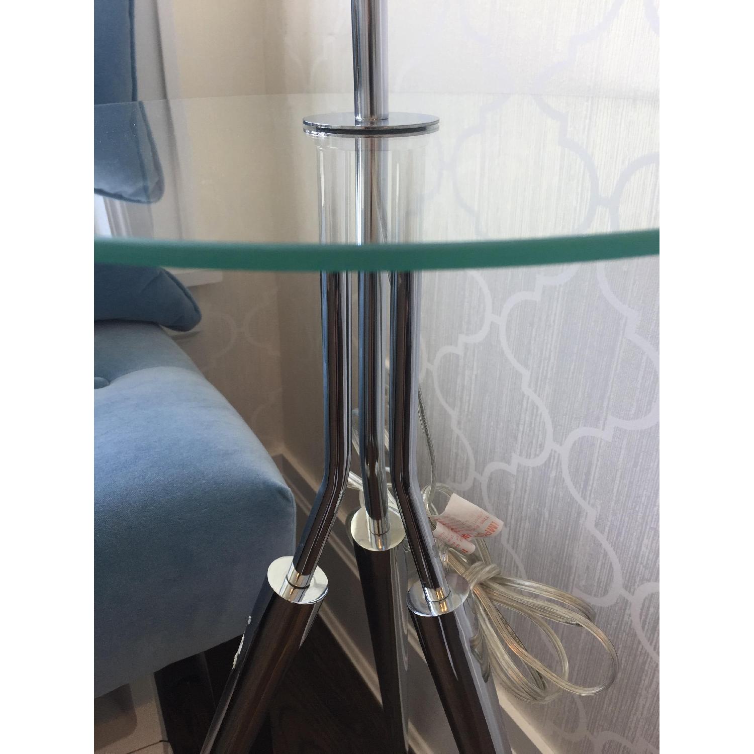 Glass & Chrome Floor Lamps w/ White Shades - image-3