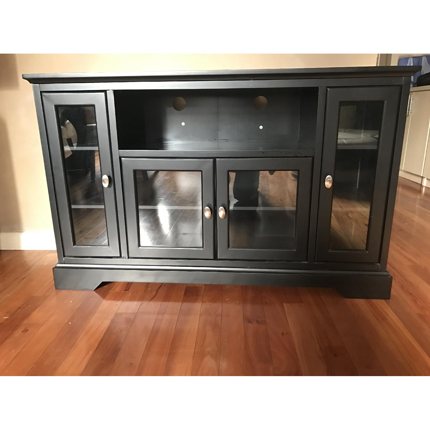 Black Highboy Style Wood TV Stand - image-1