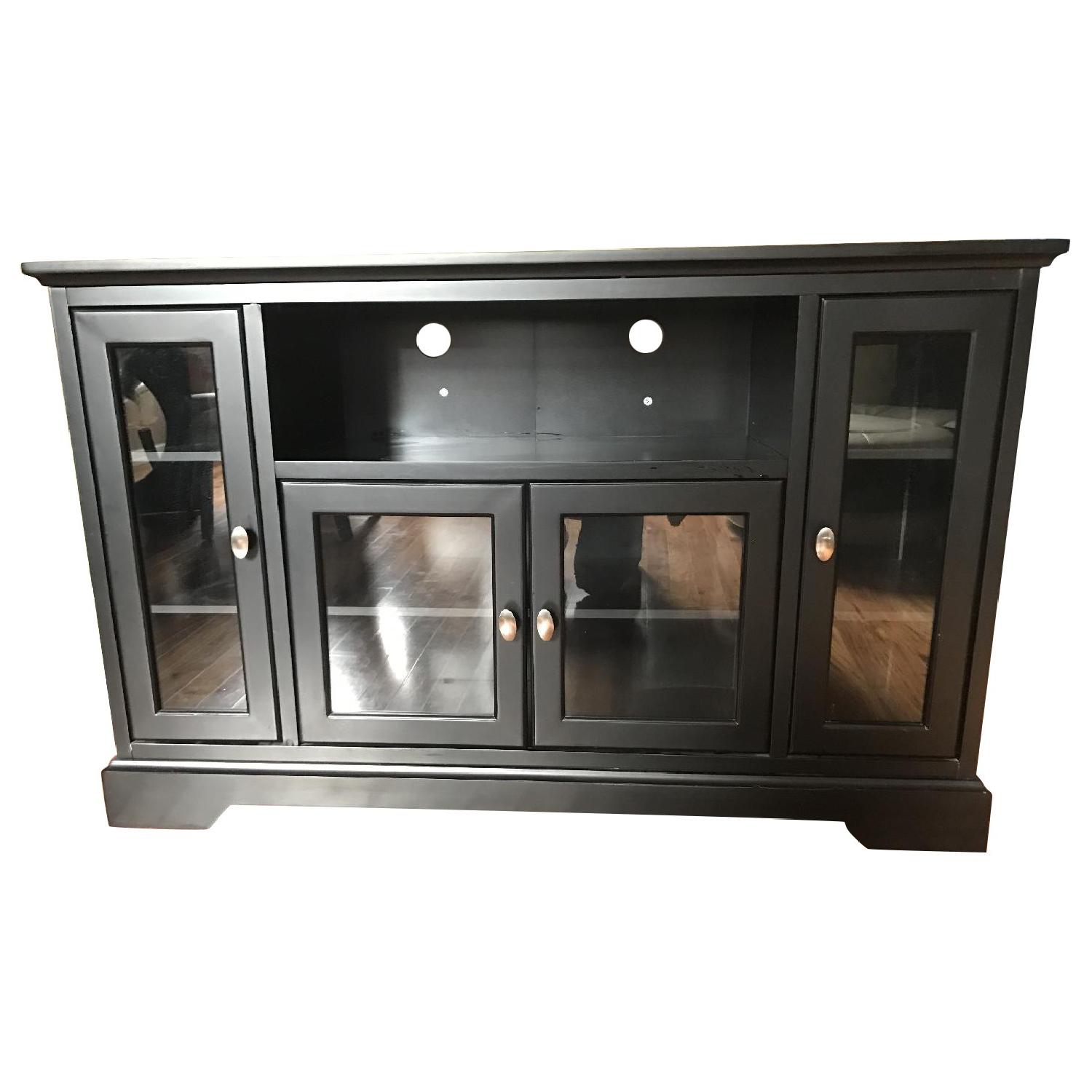 Black Highboy Style Wood TV Stand - image-0