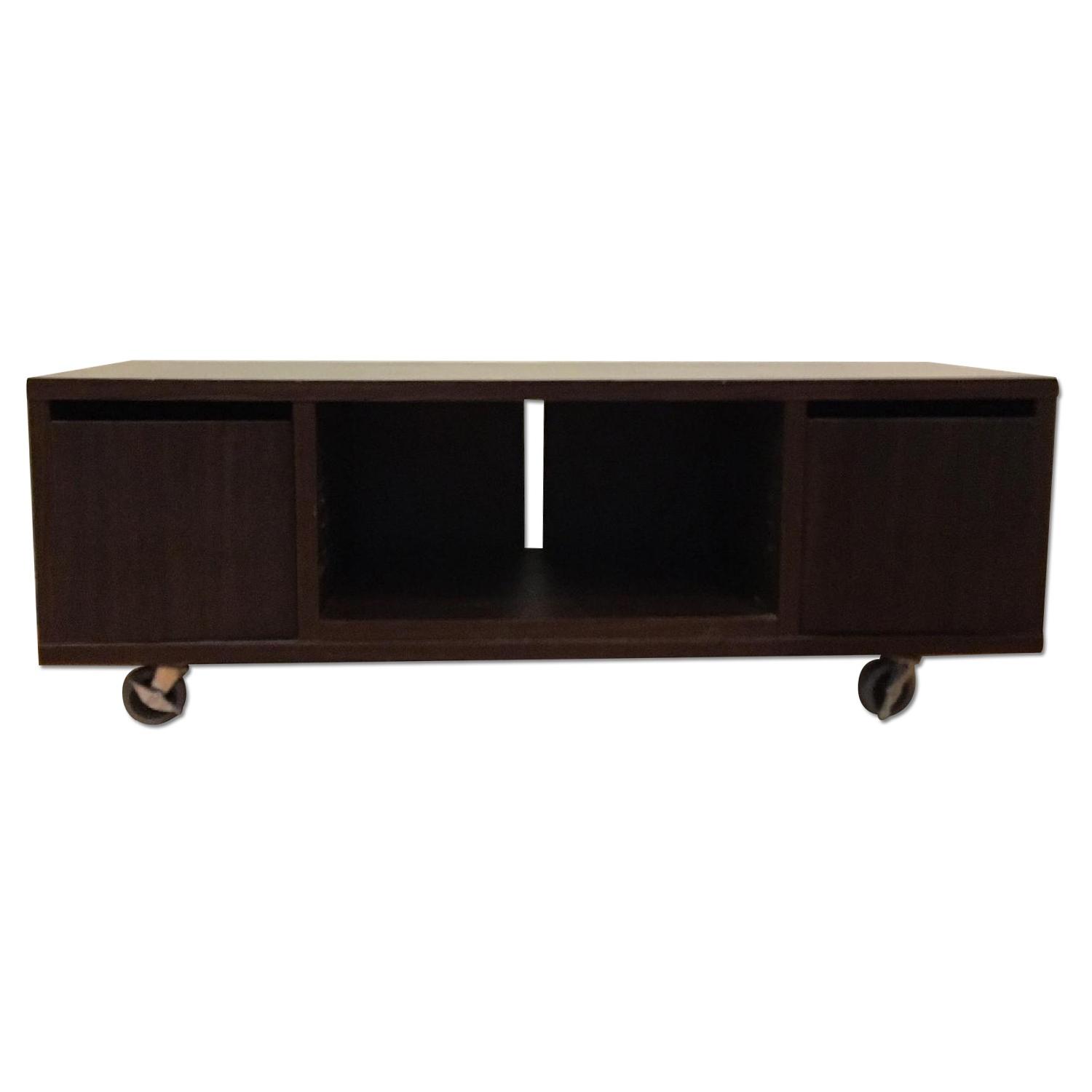 Modern Wooden TV Console w/ Wheels - image-0