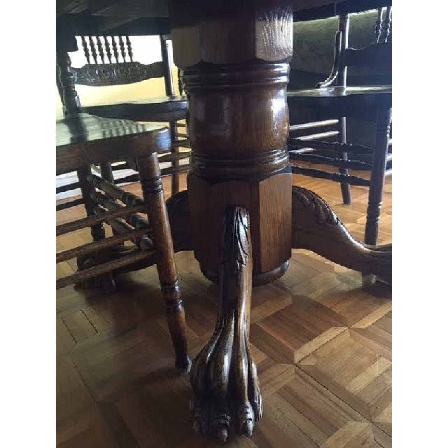Vintage Antique Oak Extendable Dining Table w/ 6 Chairs - AptDeco