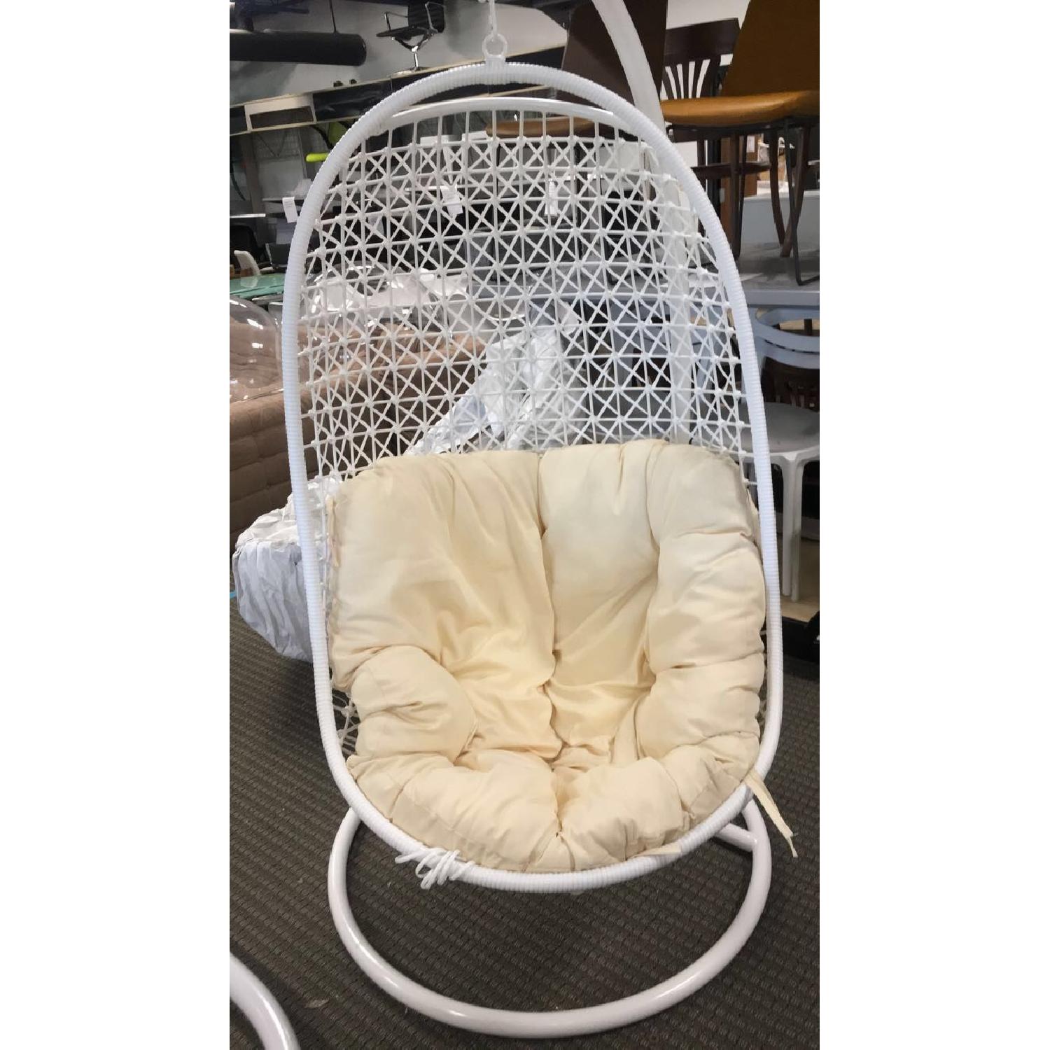 White Wicker Hanging Chair AptDeco