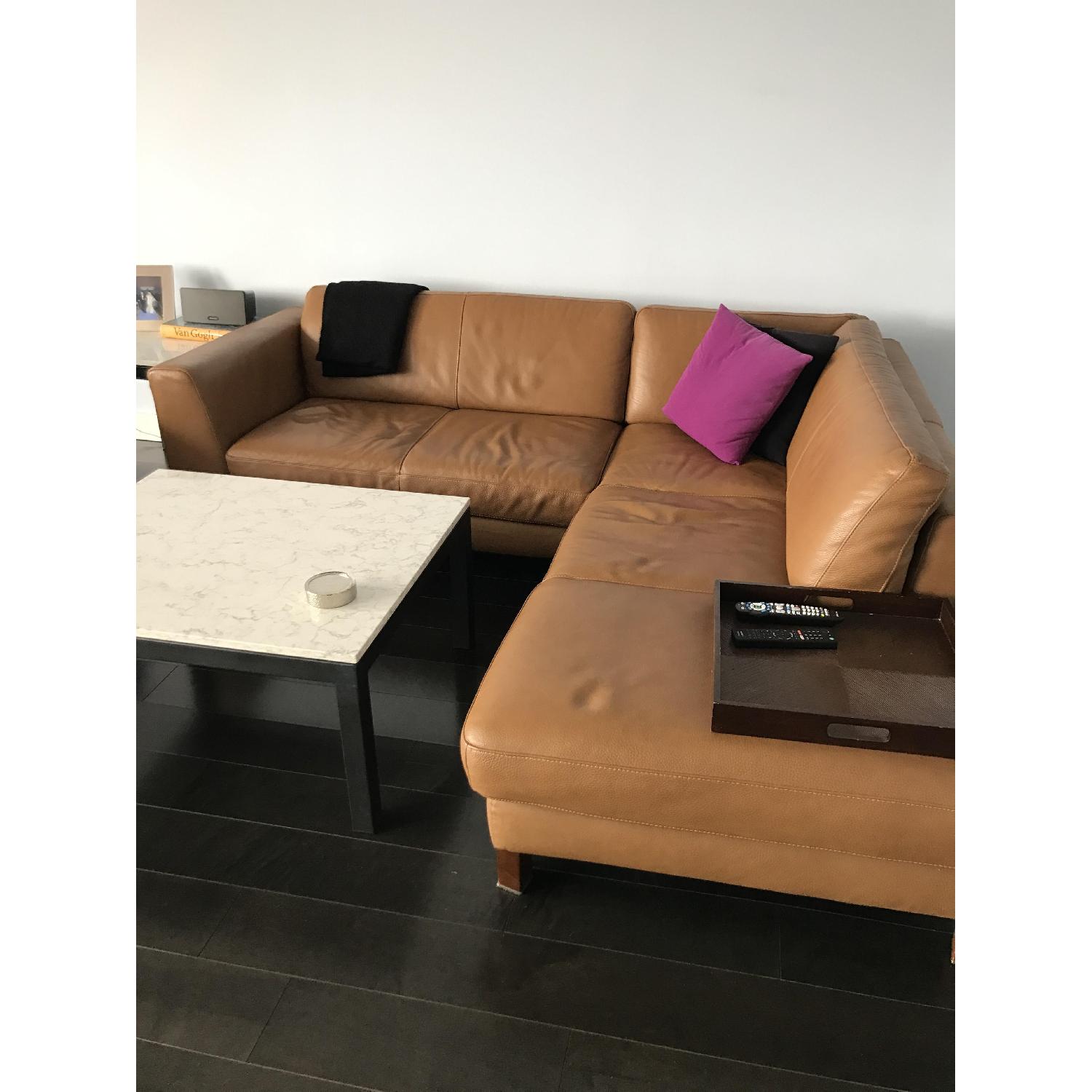 Bloomingdale's Camel Leather Sectional Sofa - image-1