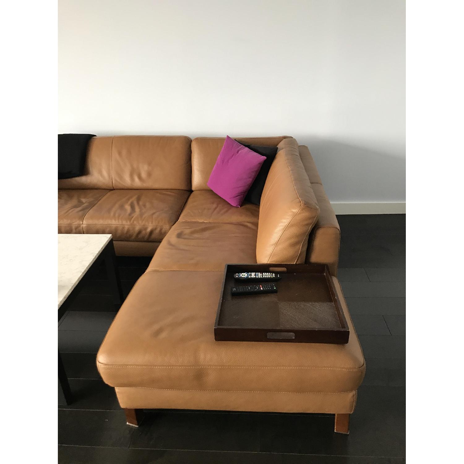 Bloomingdale's Camel Leather Sectional Sofa - image-2