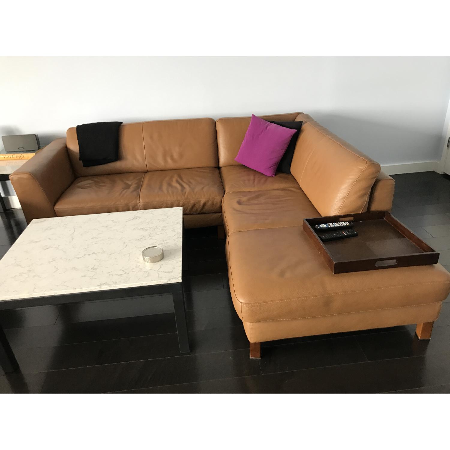 Bloomingdale's Camel Leather Sectional Sofa - image-4