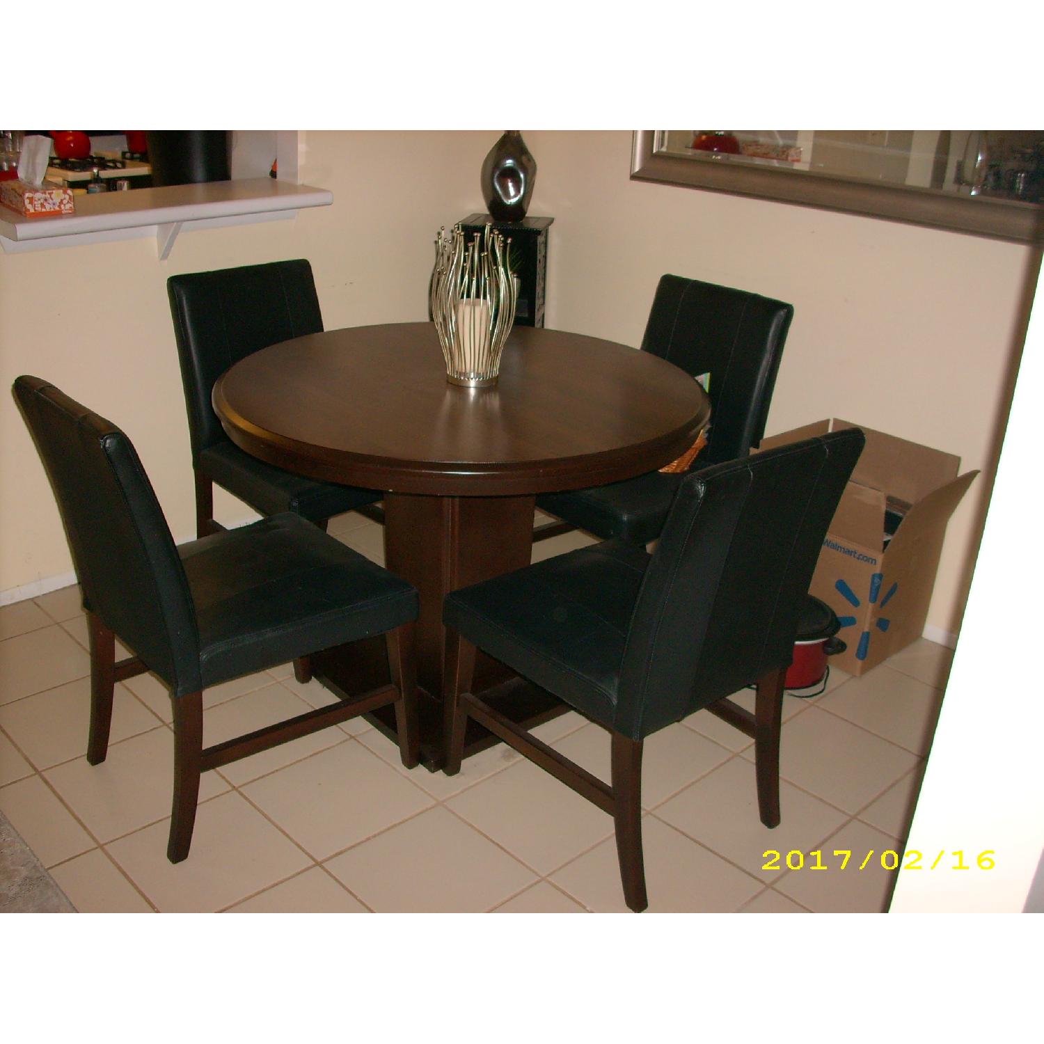Round Dining Table w/ 4 Leather Chairs - image-2
