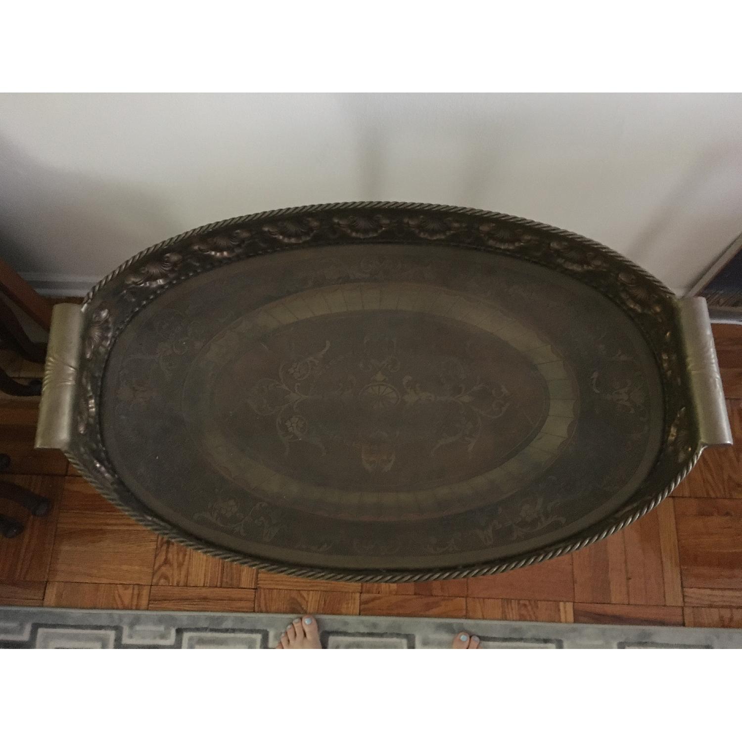 Antique Metal Decorative Tray Side Table - image-1
