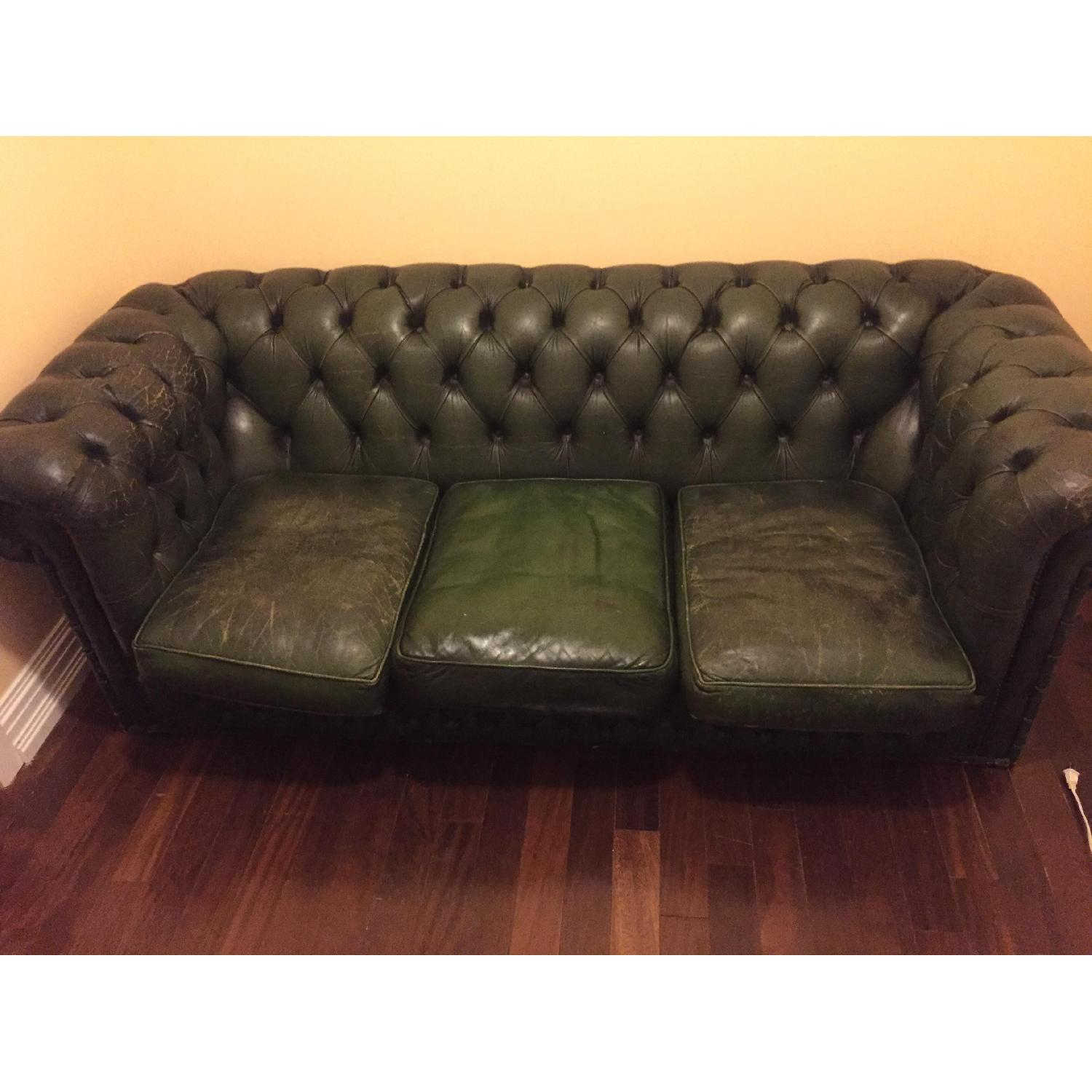 Antique Chesterfield Green Leather Sofa AptDeco