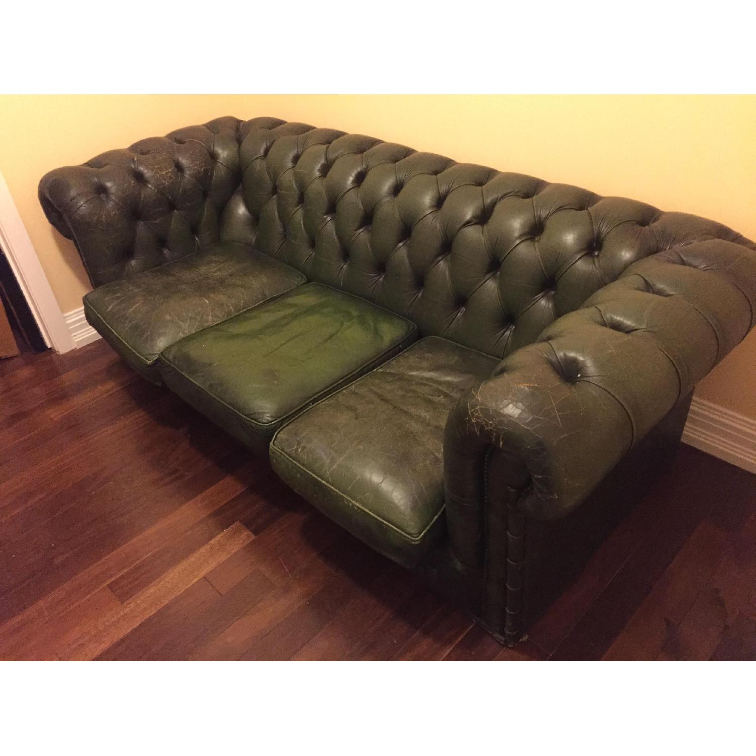 Antique Chesterfield Green Leather Sofa - image-2